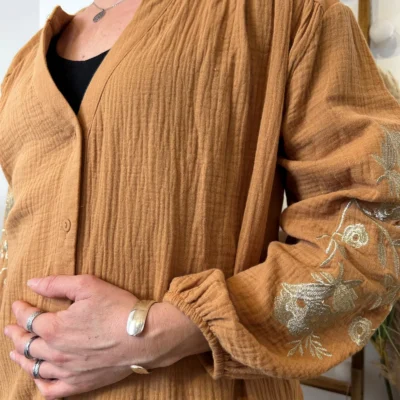 K794- Blouse Coton brodée (T36-T40) - camel - 38