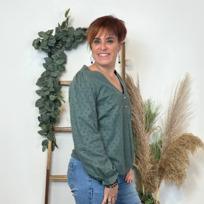 K796- Blouse Coton brodée (T36-T40) - vert-sapin - 38