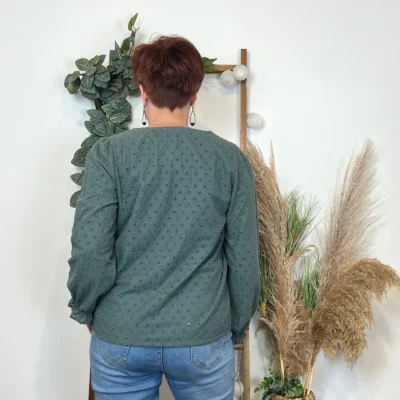 K796- Blouse Coton brodée (T36-T40) - vert-sapin - 38