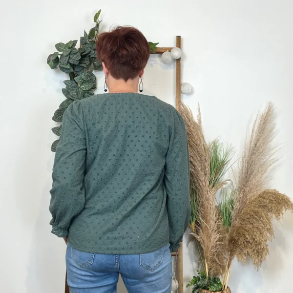 K796- Blouse Coton brodée (T36-T40) - vert-sapin - 38