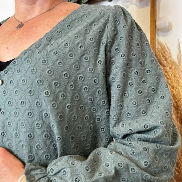 K796- Blouse Coton brodée (T36-T40) - vert-sapin - 38