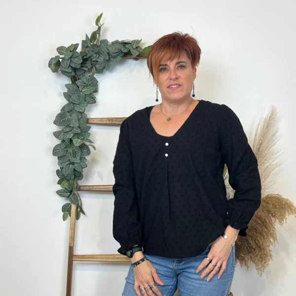 K796- Blouse Coton brodée (T36-T40) - noir - 38