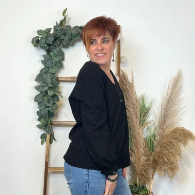 K796- Blouse Coton brodée (T36-T40) - noir - 38