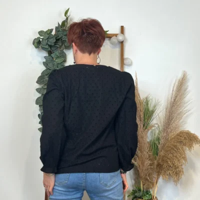 K796- Blouse Coton brodée (T36-T40) - noir - 38