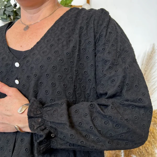 K796- Blouse Coton brodée (T36-T40) - noir - 38