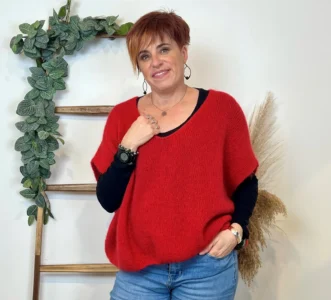 Pull femme col V maille douce « Tendance » - rouge - taille-unique-grande-taille