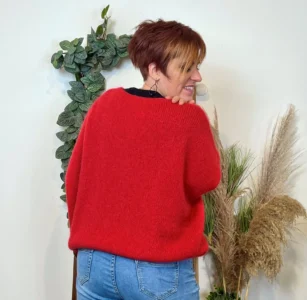 Pull femme col V maille douce « Tendance » - rouge - taille-unique-grande-taille