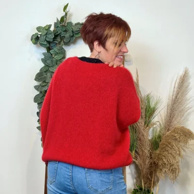 Z115- Pull Mohair (Tu) 🇮🇹 - rouge - taille-unique-grande-taille