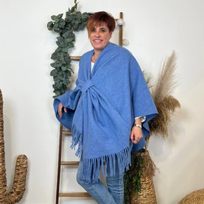 K684- Poncho élégant (Tu) - bleu-jeans - taille-unique