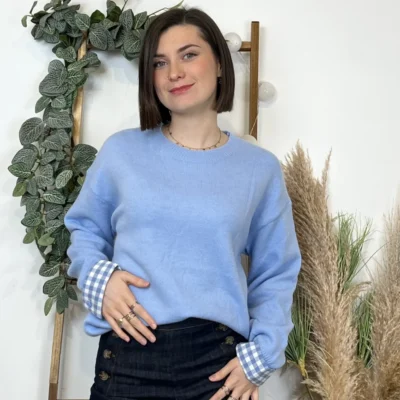 K519- Pull "Vichy" Version Féminin (Tu) - bleu-ciel - taille-unique
