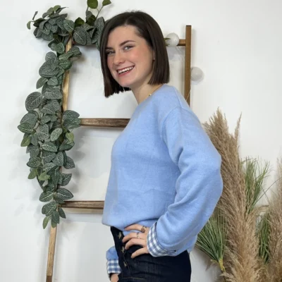 K519- Pull "Vichy" Version Féminin (Tu) - bleu-ciel - taille-unique