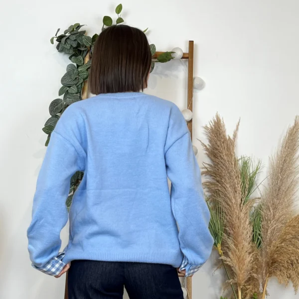 K519- Pull "Vichy" Version Féminin (Tu) - bleu-ciel - taille-unique