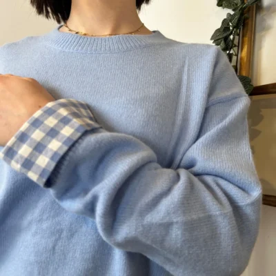 K519- Pull "Vichy" Version Féminin (Tu) - bleu-ciel - taille-unique