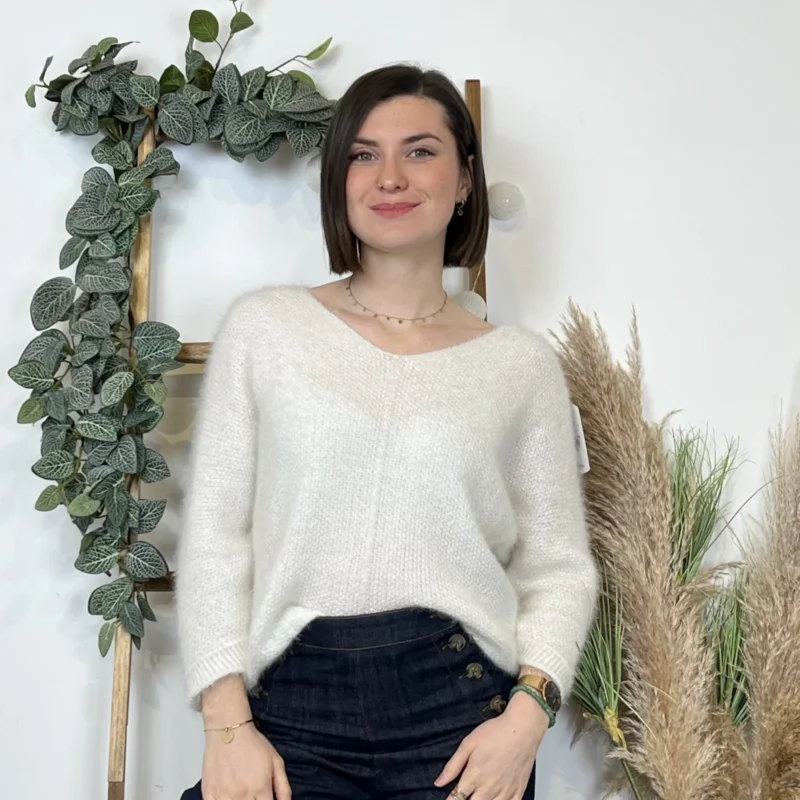 K585- Pull "Mohair"* (Tu) 🇮🇹 - blanc - taille-unique