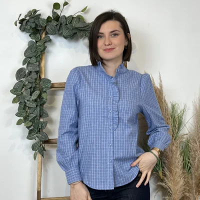 K522- Chemise à carreaux Ycoo (T34-T40) - bleu-indigo - 40