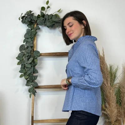 K522- Chemise à carreaux Ycoo (T34-T40) - bleu-indigo - 40