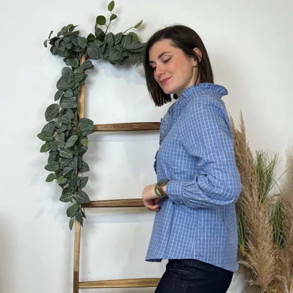 K522- Chemise à carreaux Ycoo (T34-T40) - bleu-indigo - 40