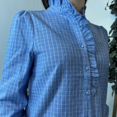 K522- Chemise à carreaux Ycoo (T34-T40) - bleu-indigo - 40