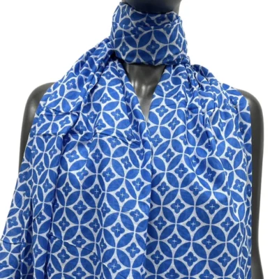 Y513- Foulard imprimé Rosace coton - bleu-indigo - sans-taille
