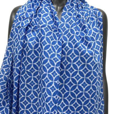 Y513- Foulard imprimé Rosace coton - bleu-indigo - sans-taille