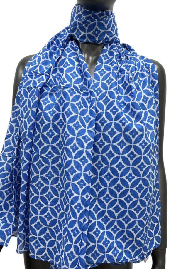 Y513- Foulard imprimé Rosace coton - bleu-indigo - sans-taille