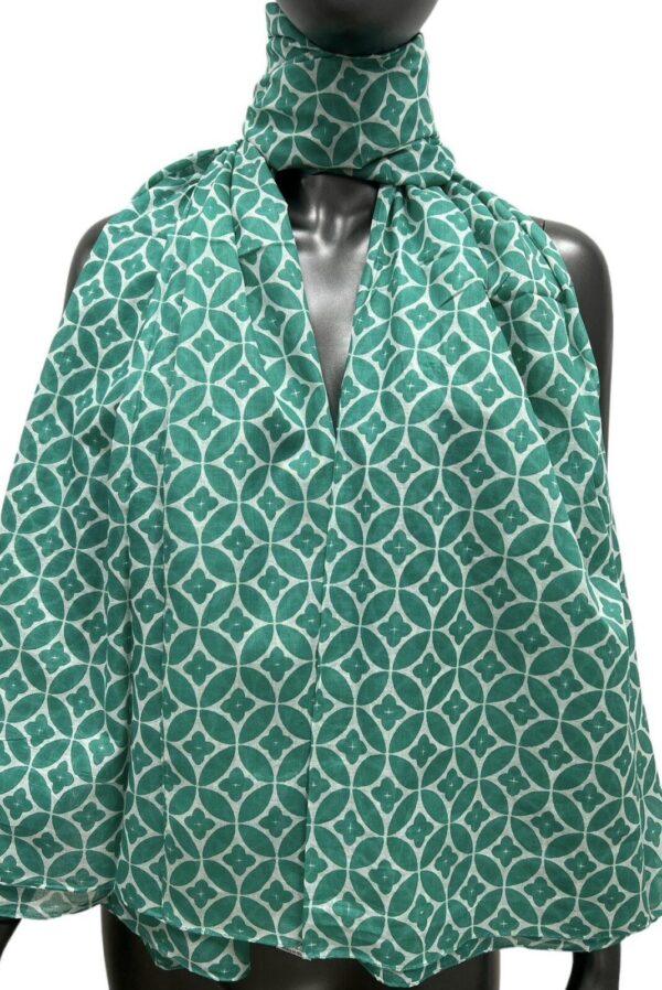 Y513- Foulard imprimé Rosace coton - vert-emeraude - sans-taille