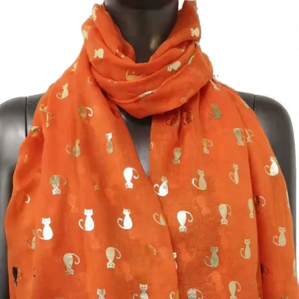 Y515- Foulard "Chats dorés" - orange - sans-taille