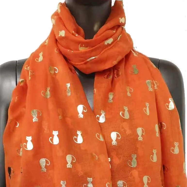 Y515- Foulard "Chats dorés" - orange - sans-taille