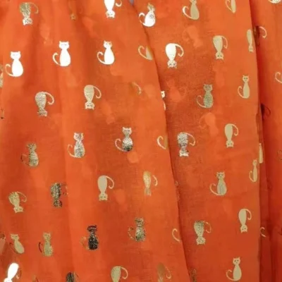 Y515- Foulard "Chats dorés" - orange - sans-taille