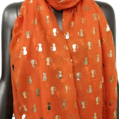 Y515- Foulard "Chats dorés" - orange - sans-taille