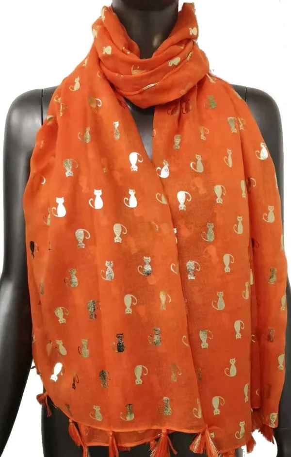 Y515- Foulard "Chats dorés" - orange - sans-taille