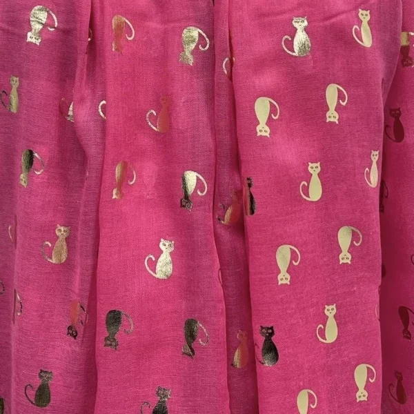 Y515- Foulard "Chats dorés" - fuchsia - sans-taille