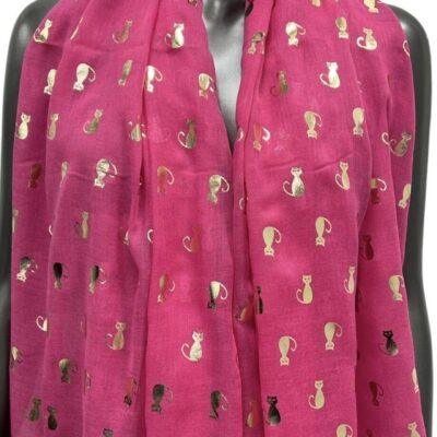 Y515- Foulard "Chats dorés" - fuchsia - sans-taille