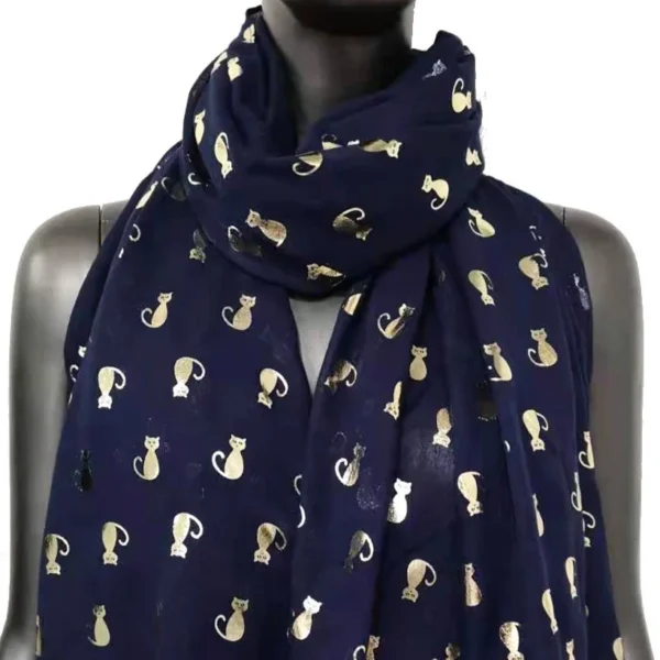Y515- Foulard "Chats dorés" - marine - sans-taille