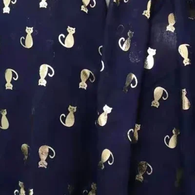 Y515- Foulard "Chats dorés" - marine - sans-taille
