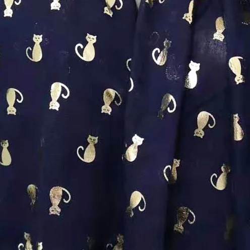 Y515- Foulard "Chats dorés" - marine - sans-taille