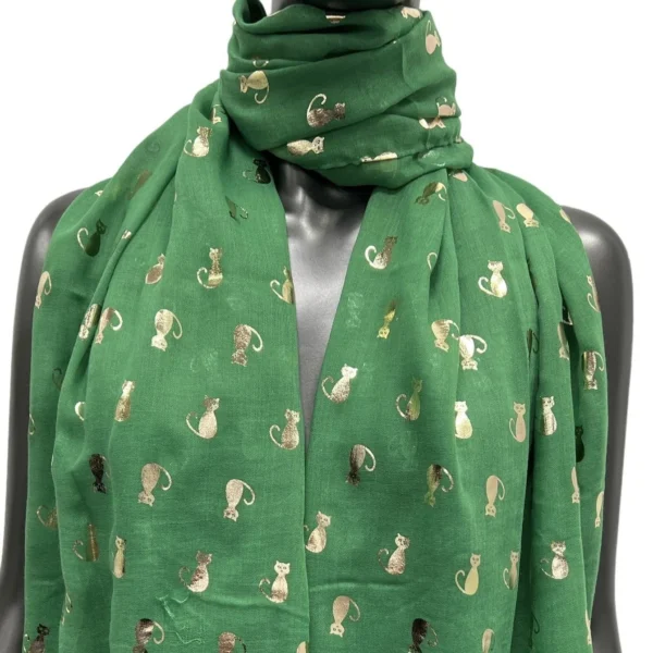 Y515- Foulard "Chats dorés" - vert-bresil - sans-taille