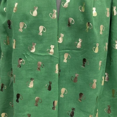 Y515- Foulard "Chats dorés" - vert-bresil - sans-taille
