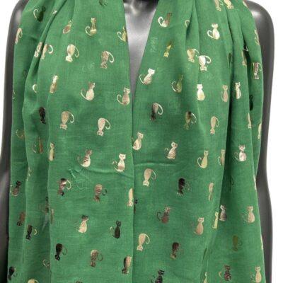 Y515- Foulard "Chats dorés" - vert-bresil - sans-taille