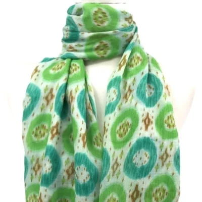 Y521- Foulard Ethnique Pompons - vert-anis - sans-taille