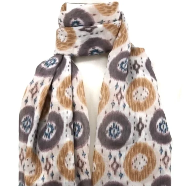 Y521- Foulard Ethnique Pompons - camel - sans-taille