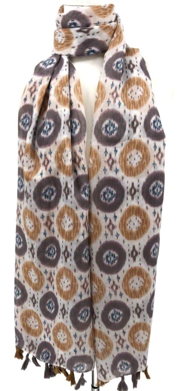 Y521- Foulard Ethnique Pompons - camel - sans-taille