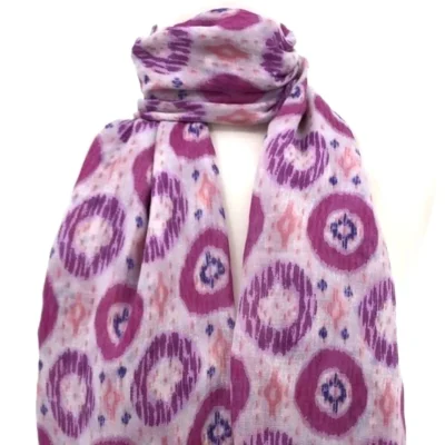 Y521- Foulard Ethnique Pompons - rose-pale - sans-taille