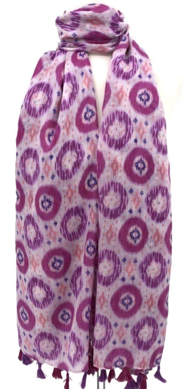 Y521- Foulard Ethnique Pompons - rose-pale - sans-taille