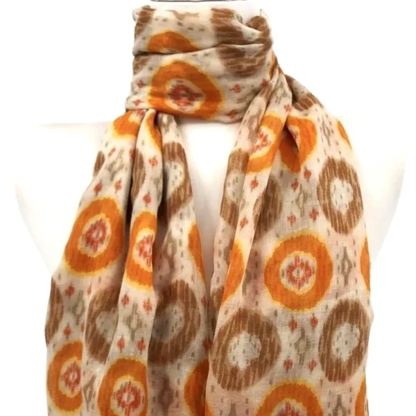 Y521- Foulard Ethnique Pompons - orange - sans-taille