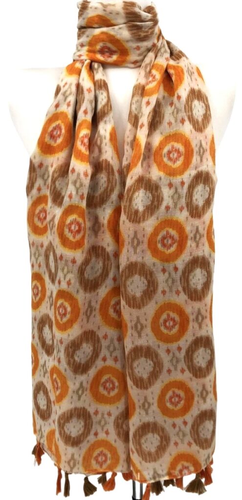 Y521- Foulard Ethnique Pompons - orange - sans-taille