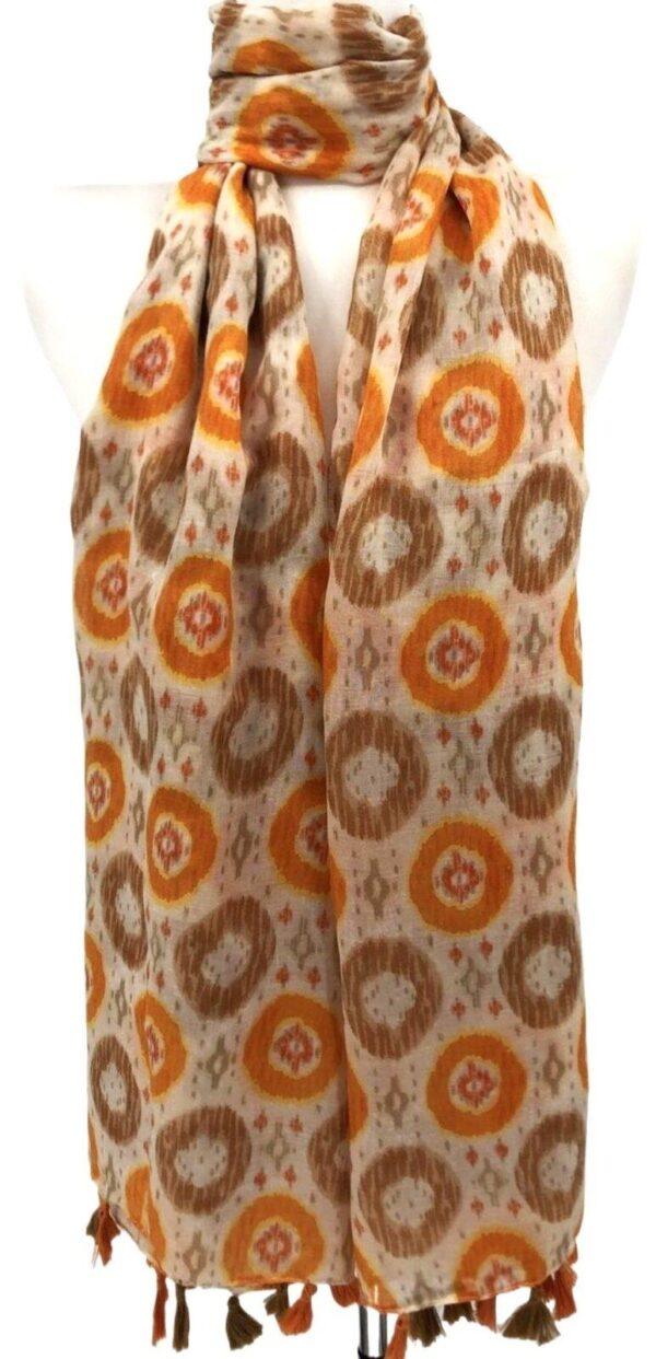Y521- Foulard Ethnique Pompons - orange - sans-taille