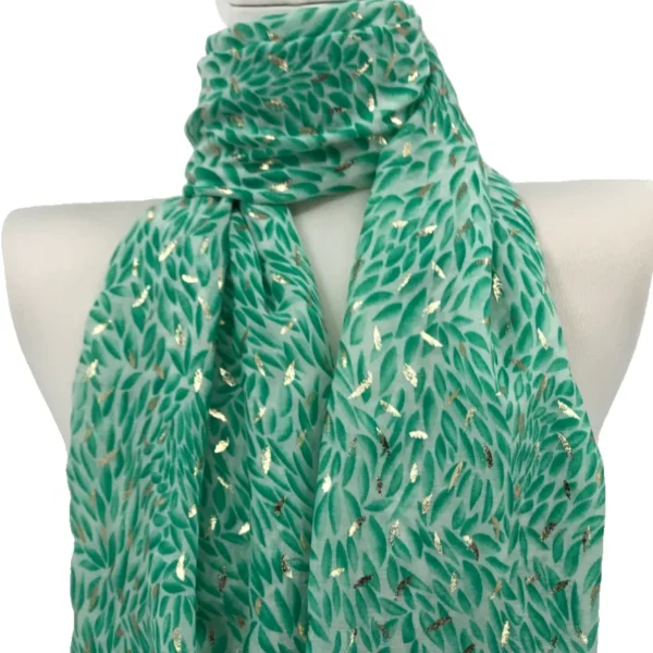 Y523- Foulard Feuilles détails dorés - vert-emeraude - sans-taille