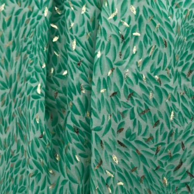 Y523- Foulard Feuilles détails dorés - vert-emeraude - sans-taille
