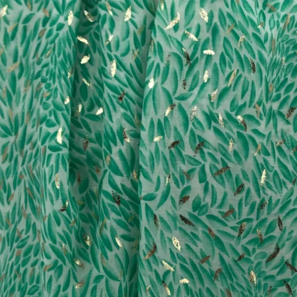 Y523- Foulard Feuilles détails dorés - vert-emeraude - sans-taille